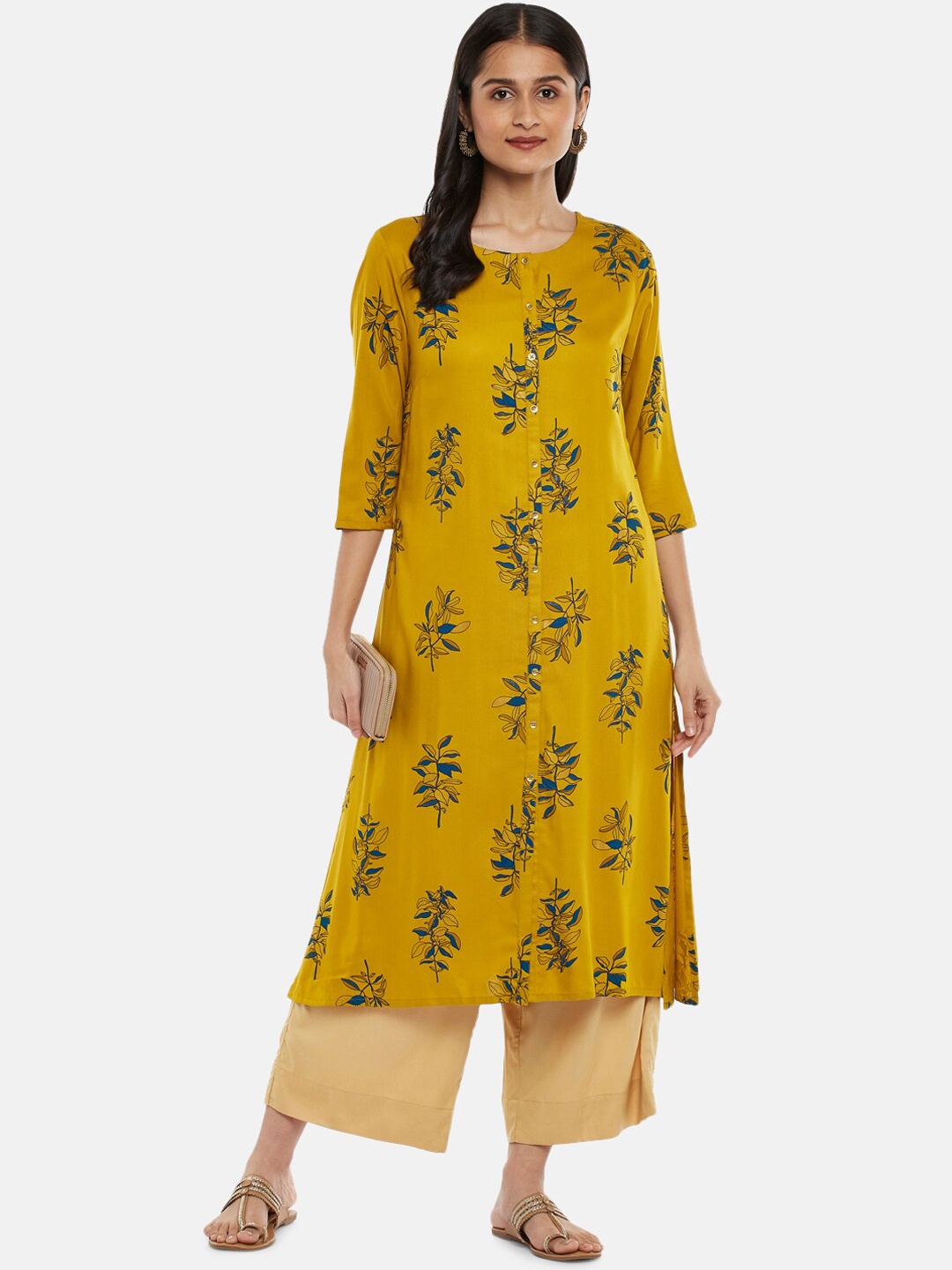 

RANGMANCH BY PANTALOONS Women Mustard Yellow Floral Printed Kurta