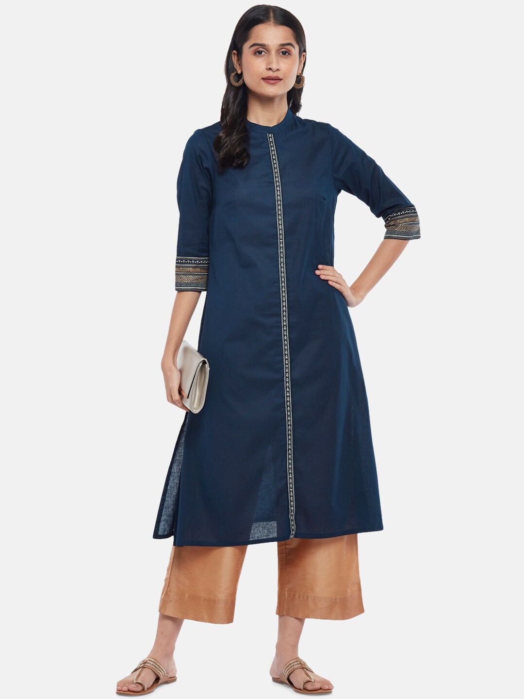 

RANGMANCH BY PANTALOONS Women Teal Thread Work Kurta