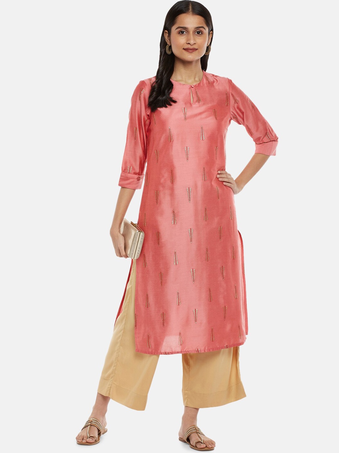 

RANGMANCH BY PANTALOONS Women Coral Paisley Printed Keyhole Neck Kurta