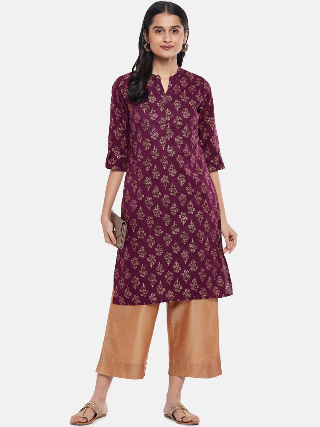 

RANGMANCH BY PANTALOONS Women Maroon Ethnic Motifs Printed Thread Work Kurta