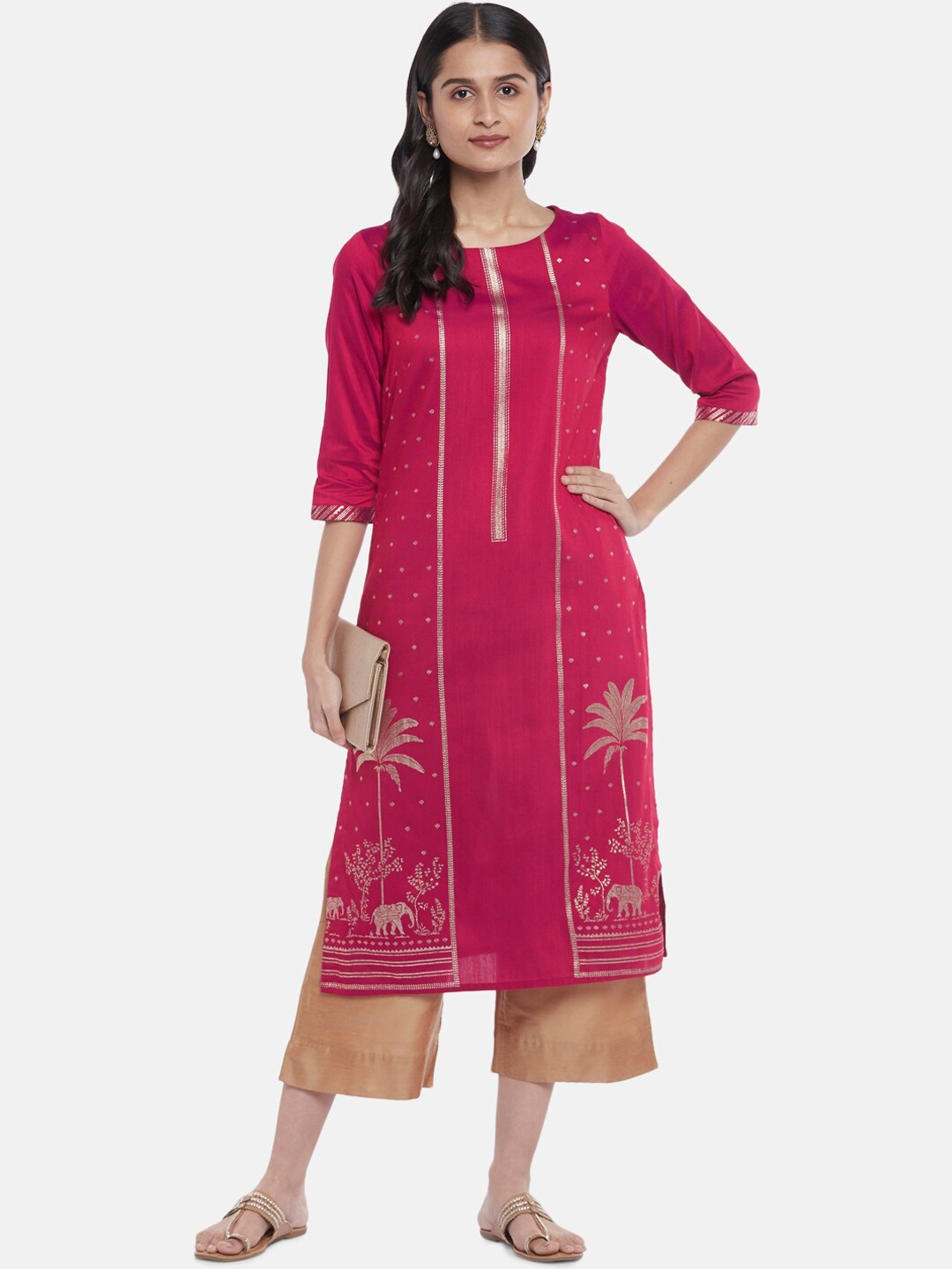 

RANGMANCH BY PANTALOONS Women Pink Ethnic Motifs Printed Kurta