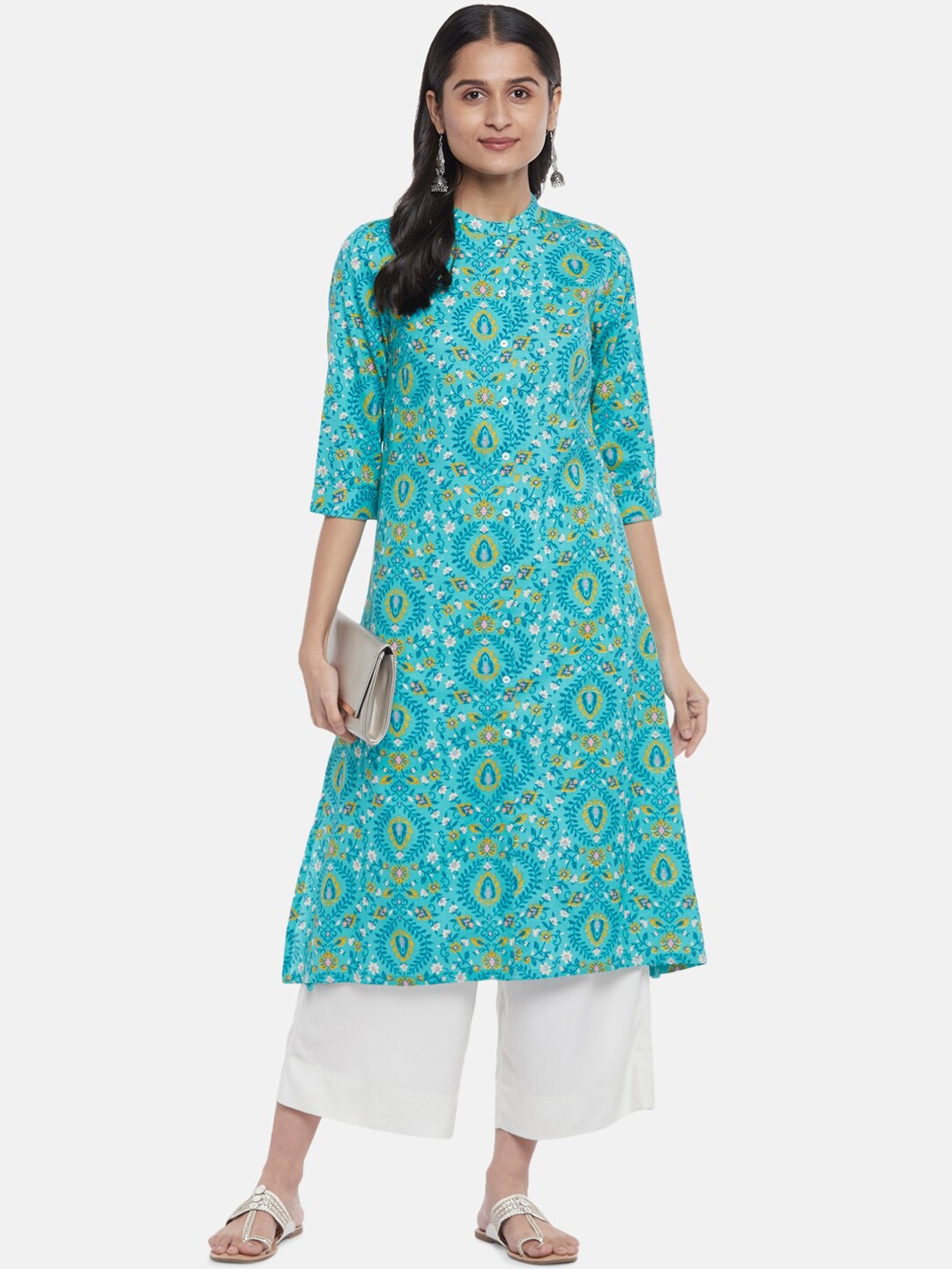 

RANGMANCH BY PANTALOONS Women Teal Ethnic Motifs Printed Kurta