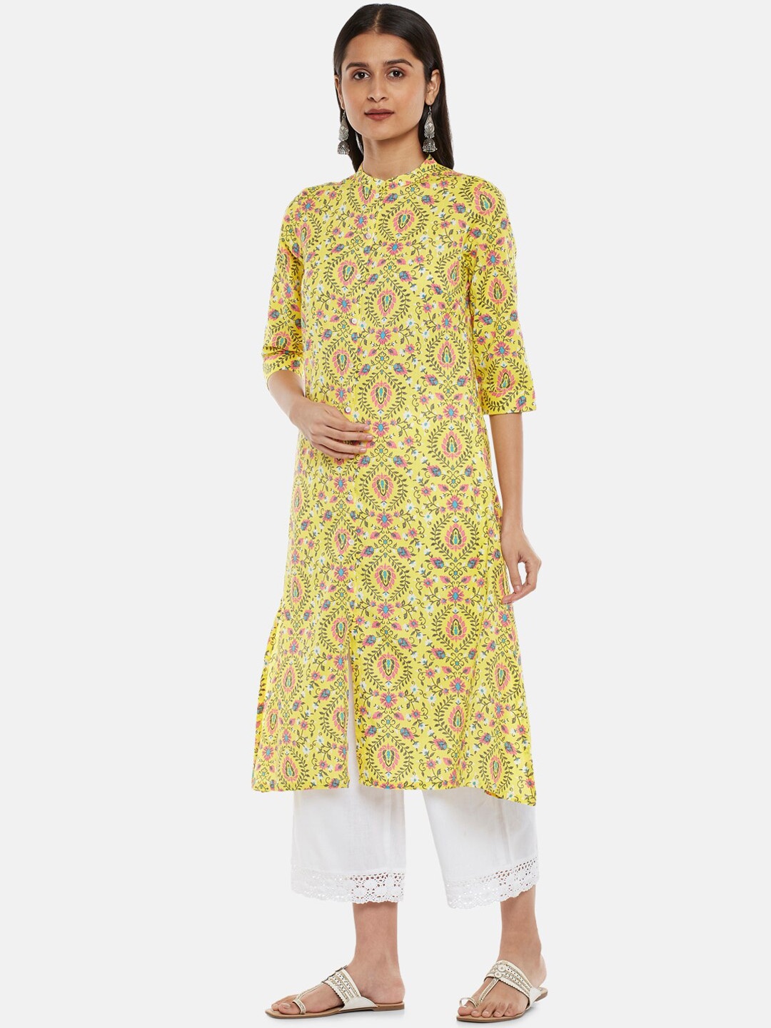 

RANGMANCH BY PANTALOONS Women Yellow Floral Printed Kurta