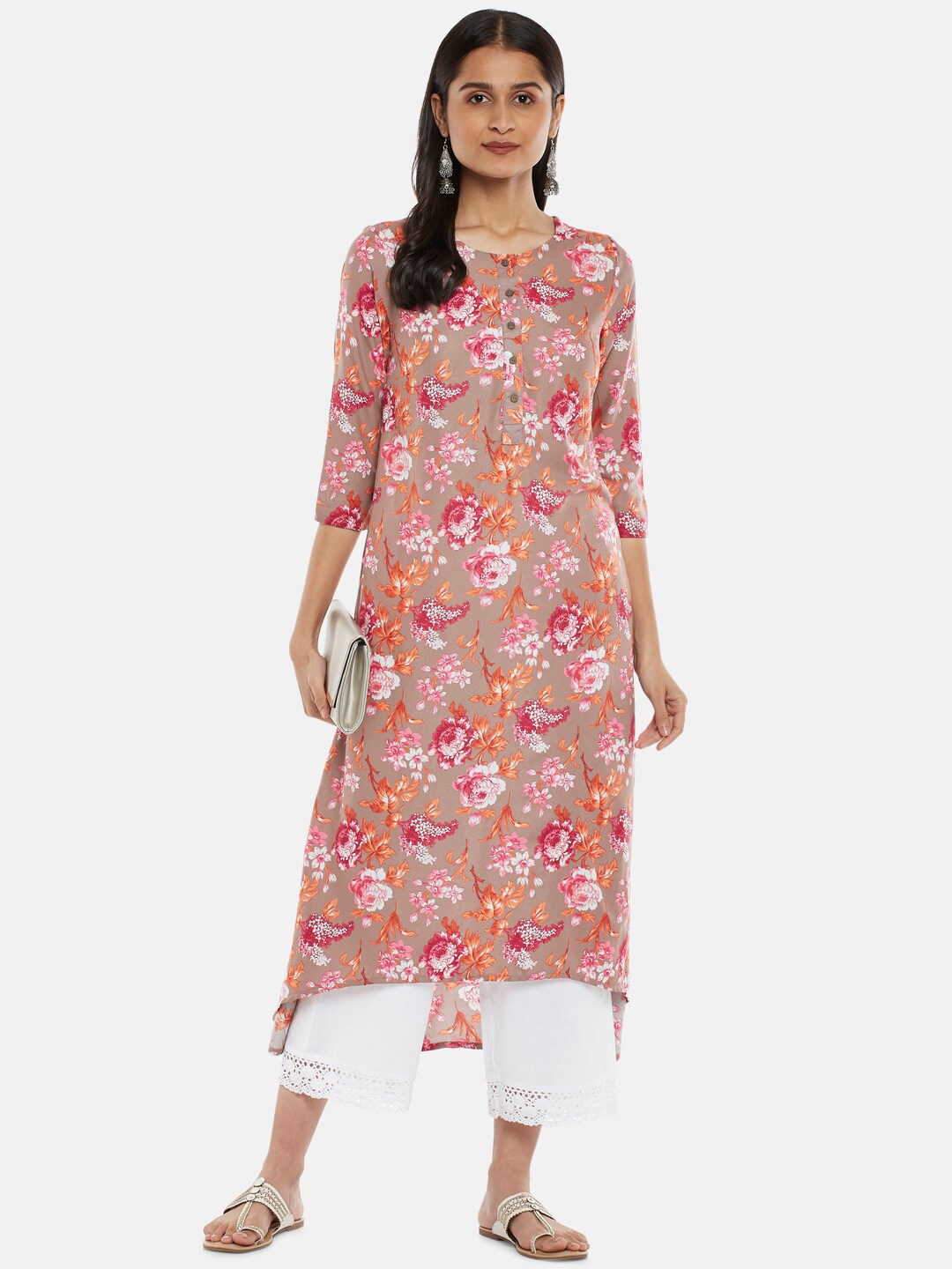 

RANGMANCH BY PANTALOONS Women Coral Red Floral Printed Kurta