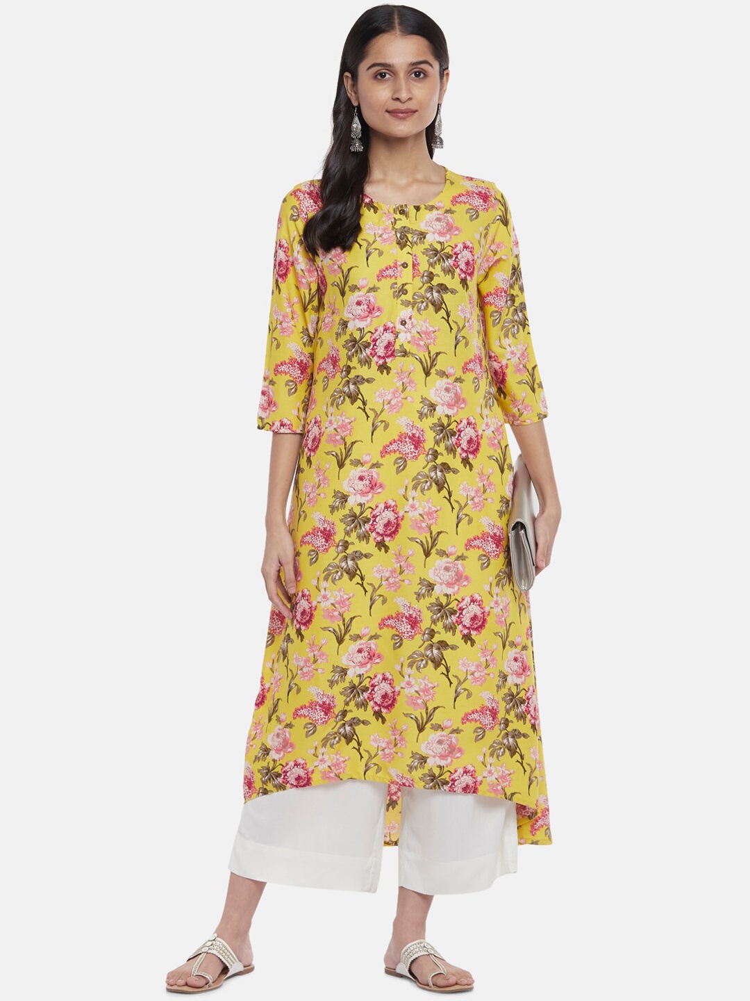 

RANGMANCH BY PANTALOONS Women Mustard Yellow Floral Printed Kurta