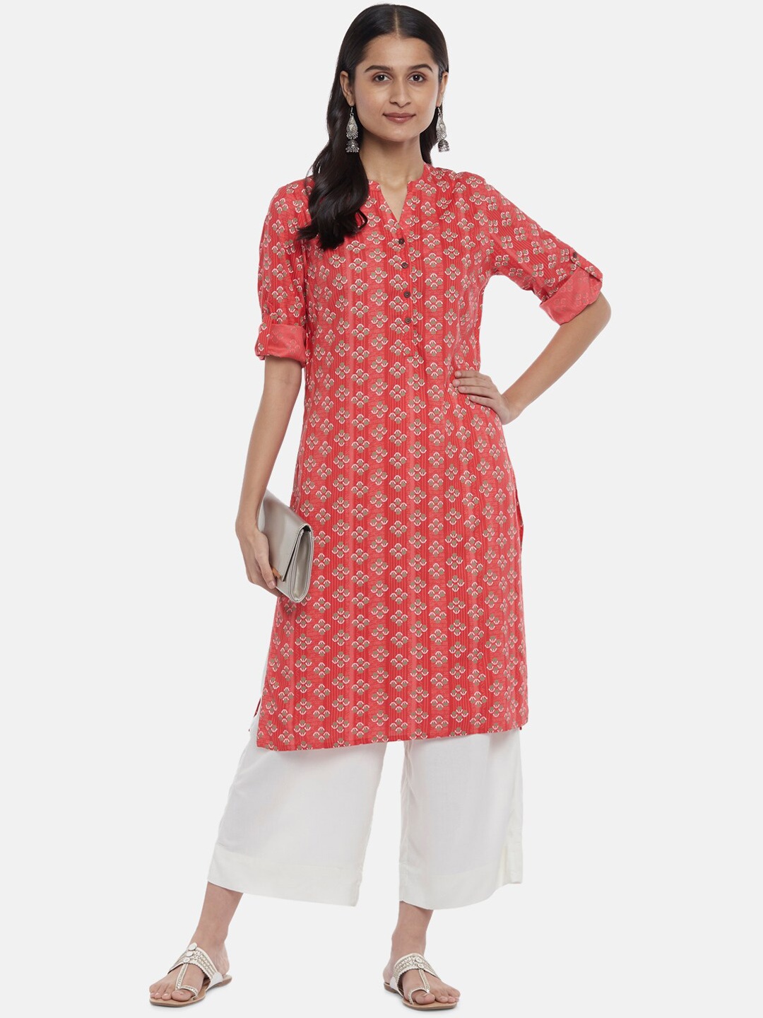 

RANGMANCH BY PANTALOONS Women Coral Ethnic Motifs Printed Kurta