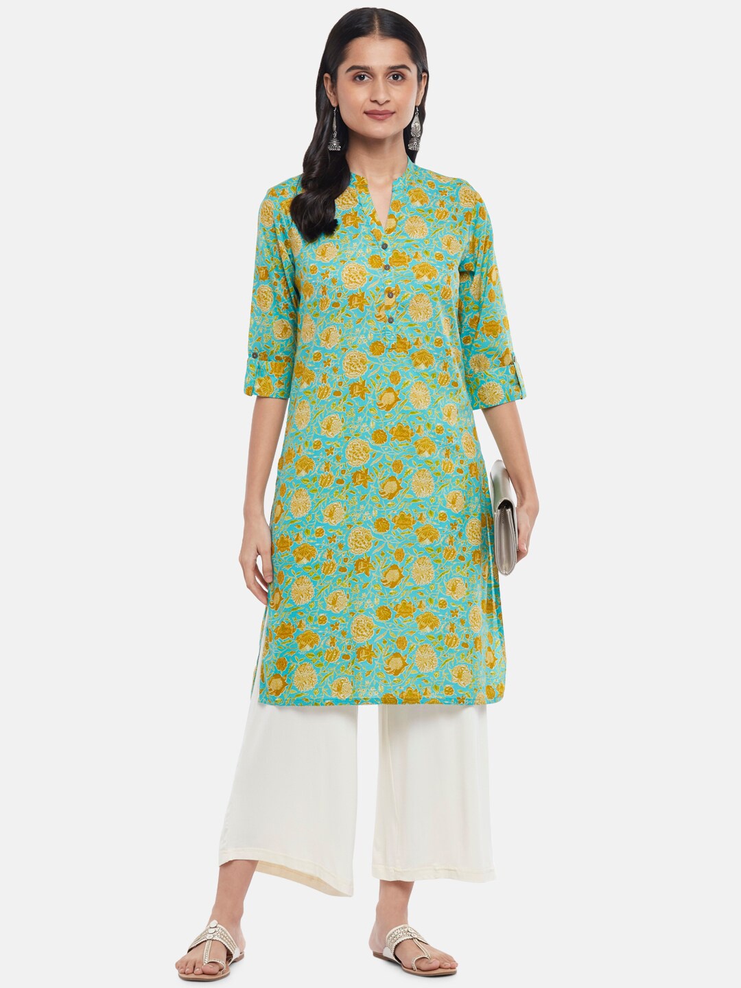 

RANGMANCH BY PANTALOONS Women Green Floral Printed Kurta