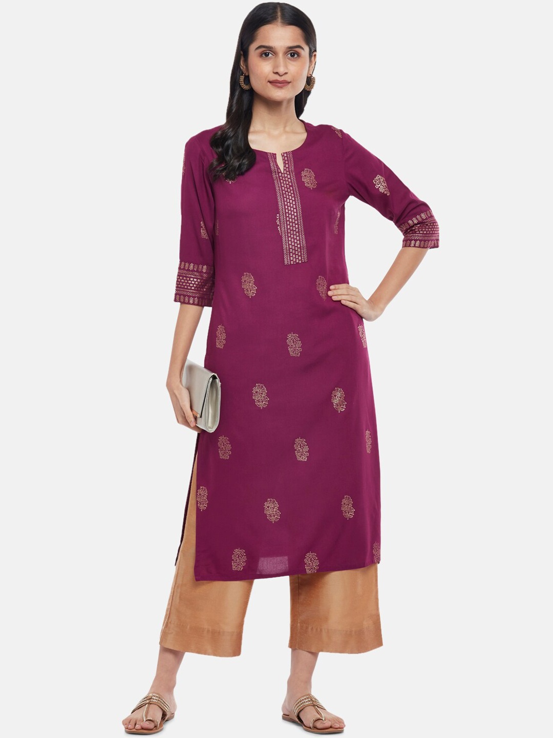 

RANGMANCH BY PANTALOONS Women Purple Ethnic Motifs Printed Kurta