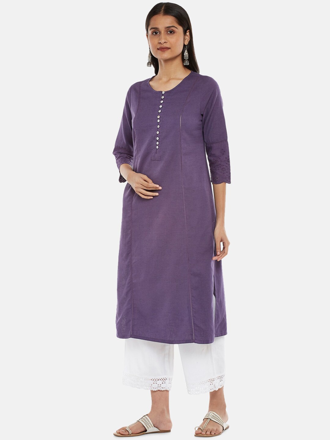 

RANGMANCH BY PANTALOONS Women Lavender Thread Work Kurta