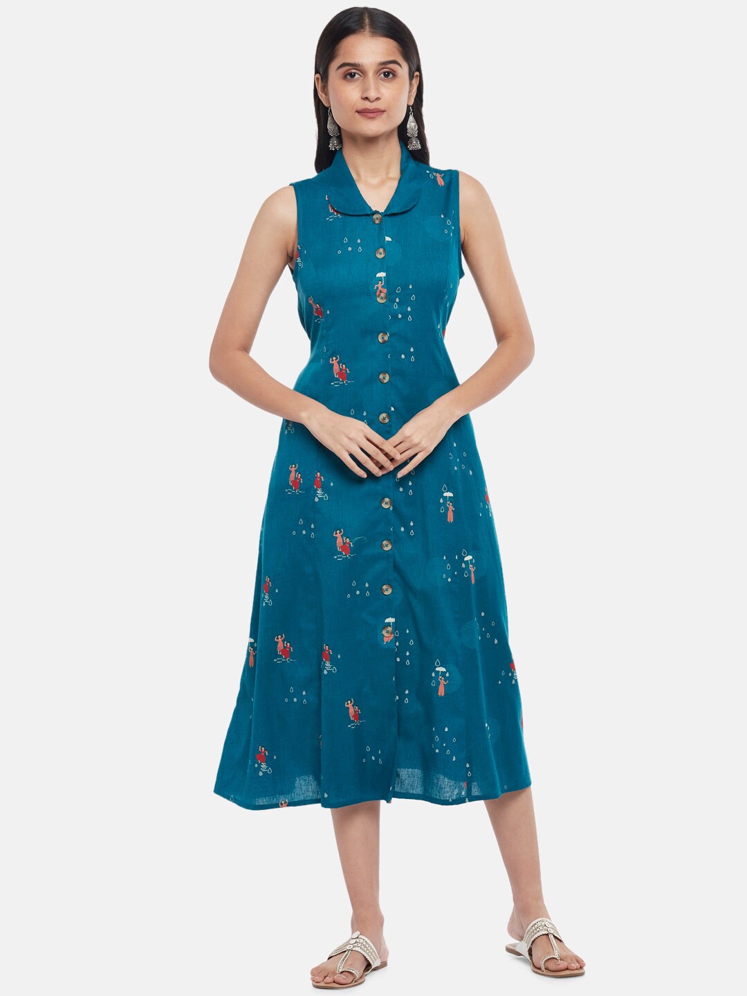 

AKKRITI BY PANTALOONS Teal Midi Dress