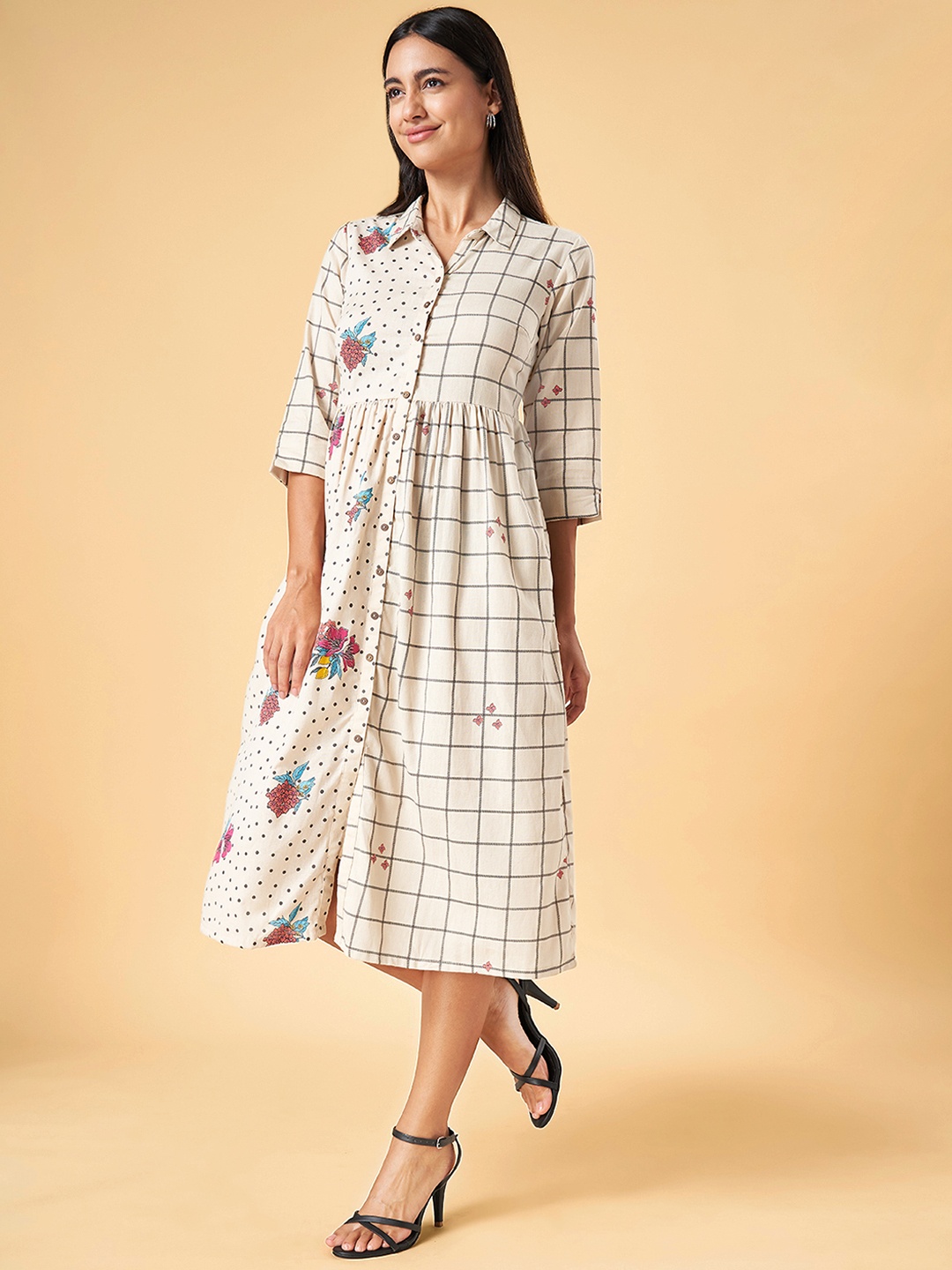 

AKKRITI BY PANTALOONS Off White Shirt Midi Dress