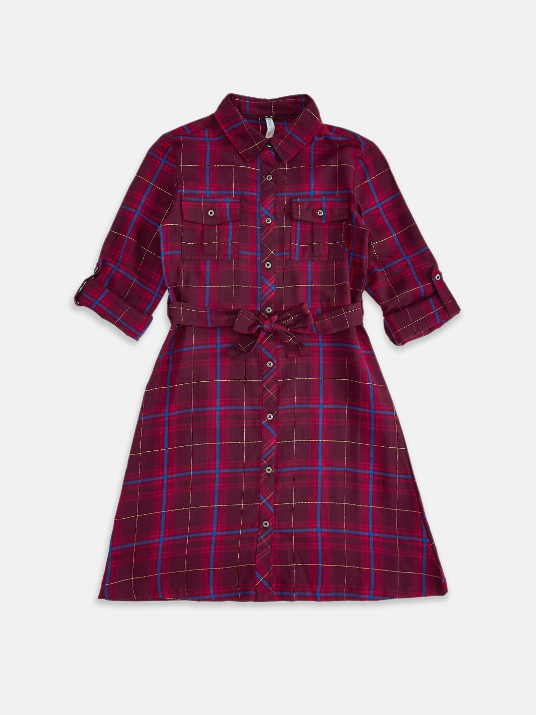 

Pantaloons Junior Maroon Checked Shirt Dress