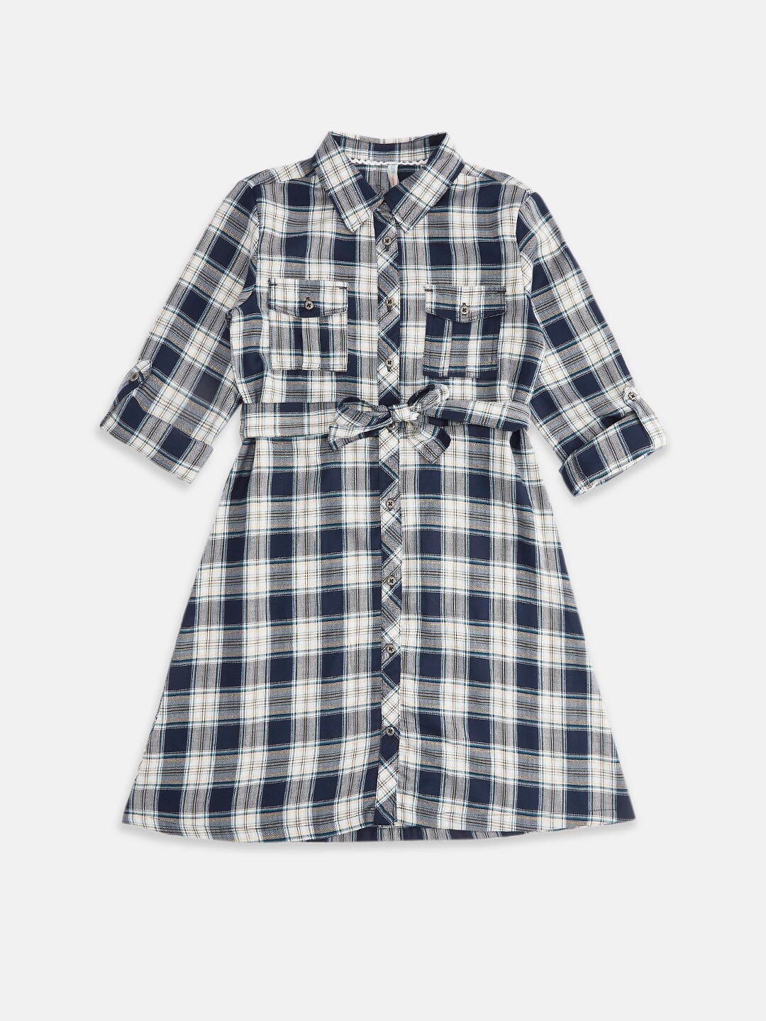 

Pantaloons Junior Navy Blue & White Checked Shirt Dress