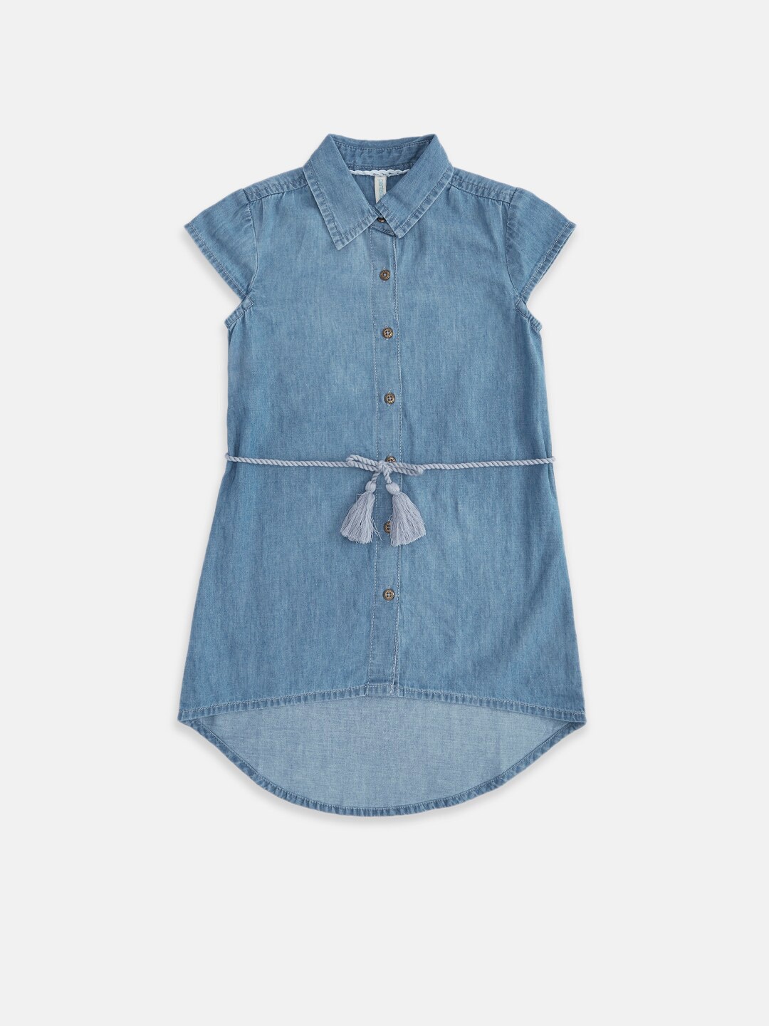 

Pantaloons Junior Blue Solid Denim Shirt Dress