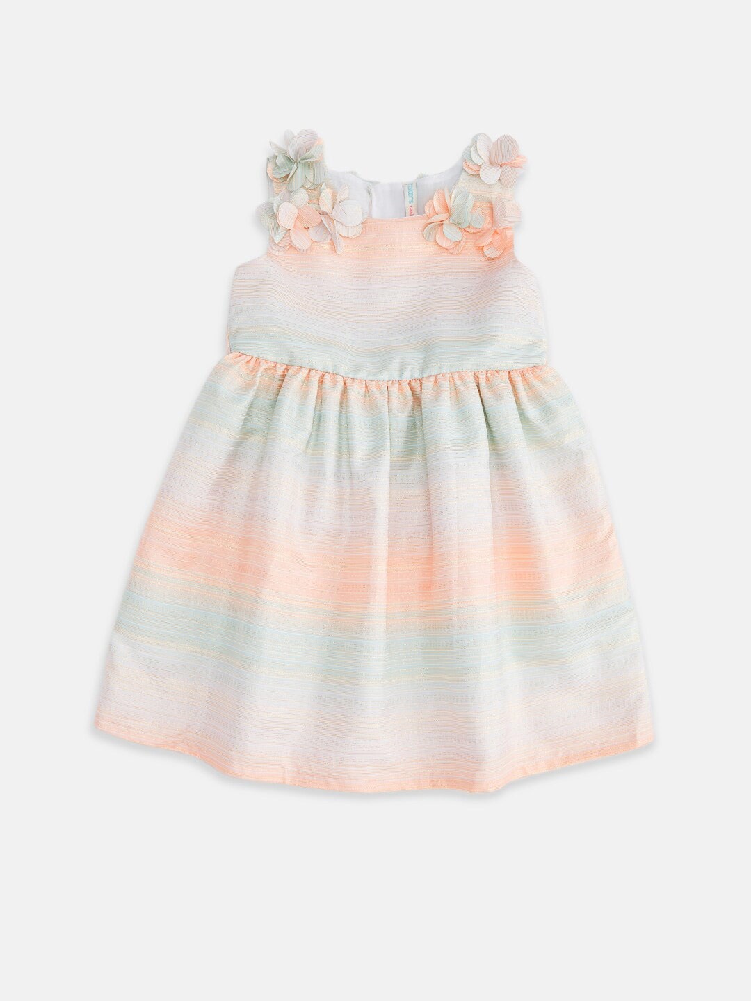 

Pantaloons Junior Blue & Peach-Coloured Embellished Satin A-Line Dress