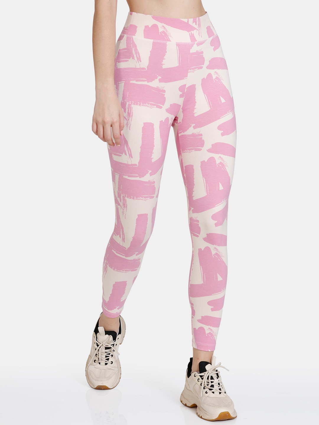 

Zelocity by Zivame Women Pink & White Printed Tights