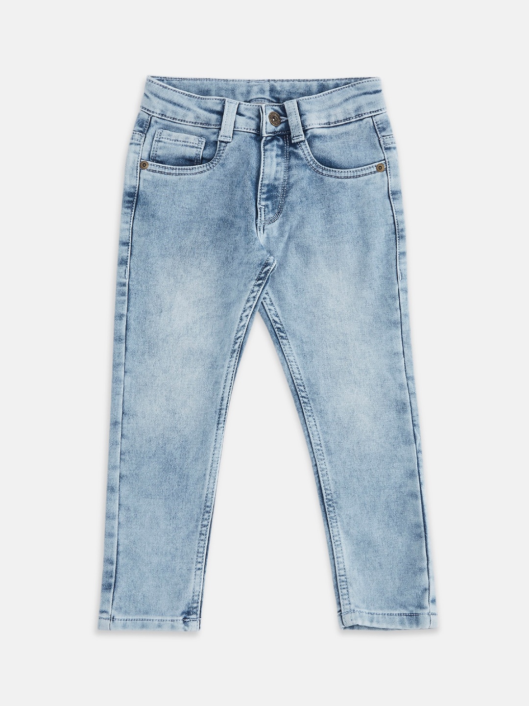 

Pantaloons Junior Boys Blue Tapered Fit Heavy Fade Jeans