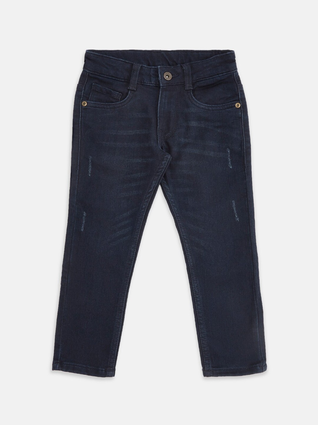 

Pantaloons Junior Boys Navy Blue Tapered Fit Low Distress Jeans