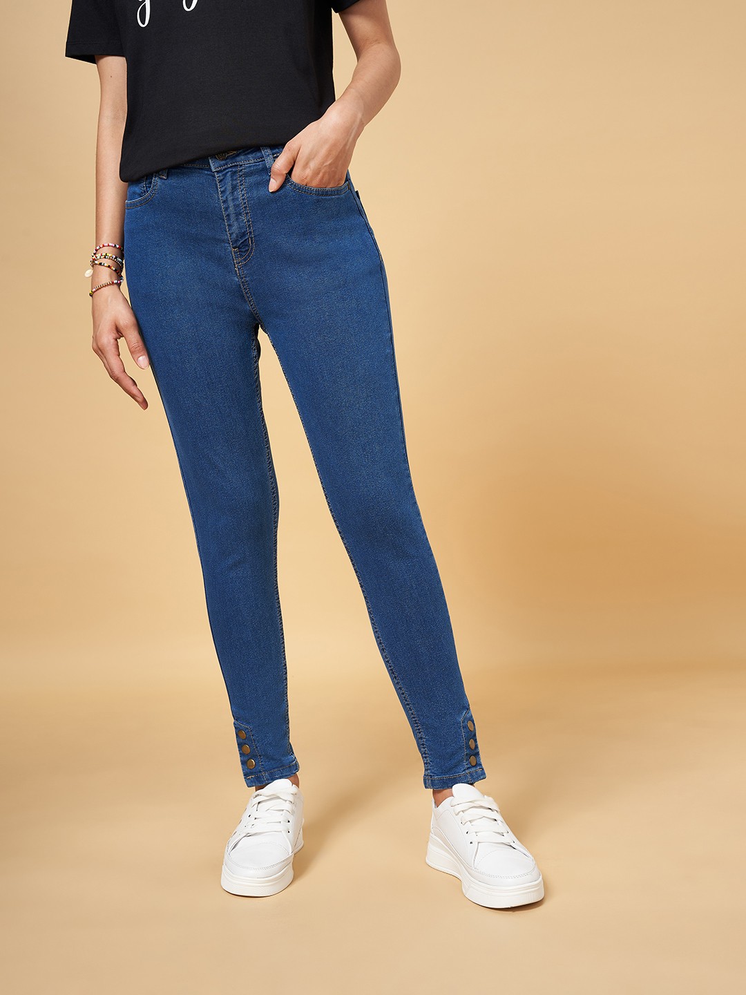 

People Women Navy Blue Slim Fit Jeans