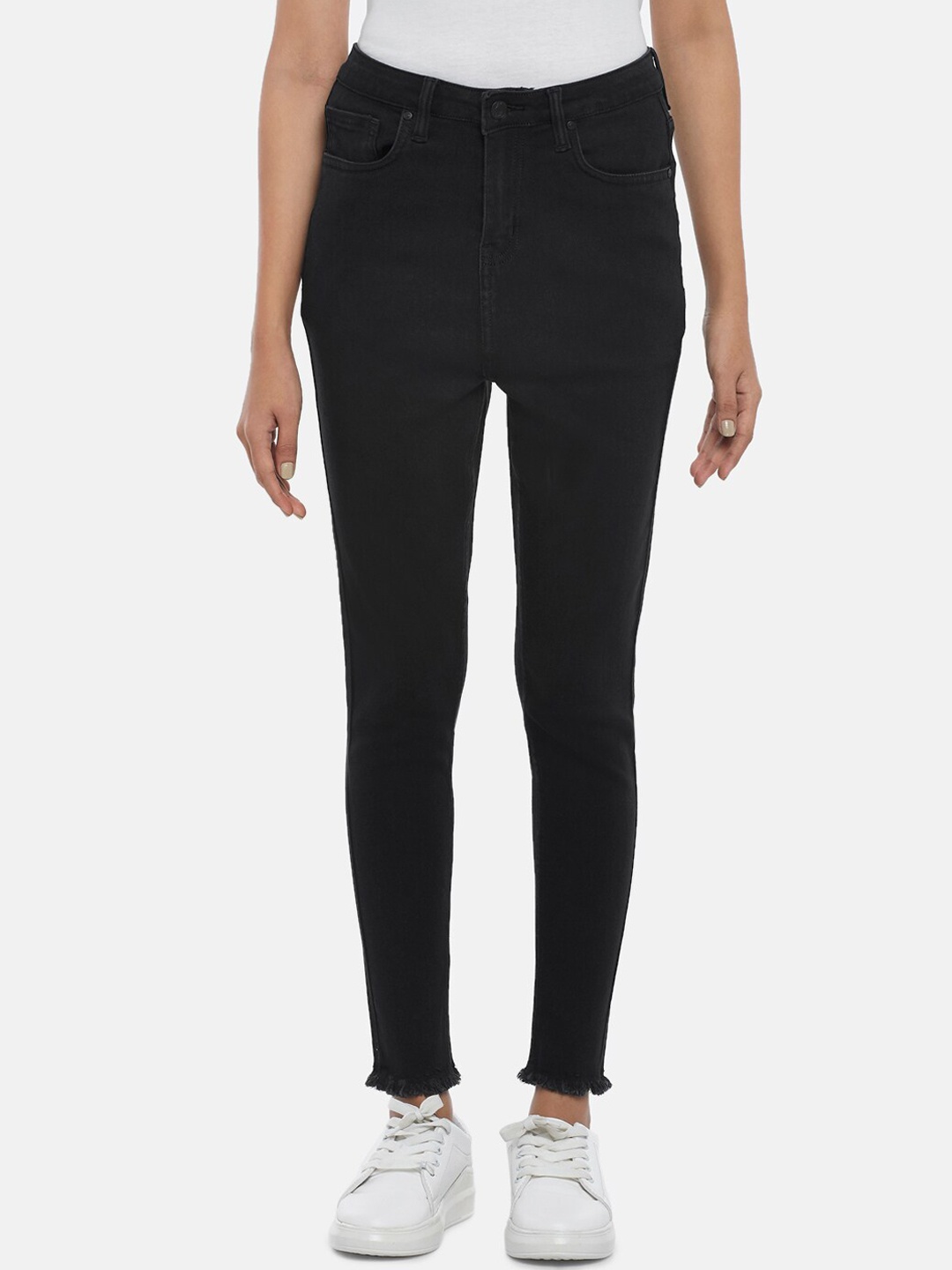 

People Women Black Skinny Fit Low Distress Jeans