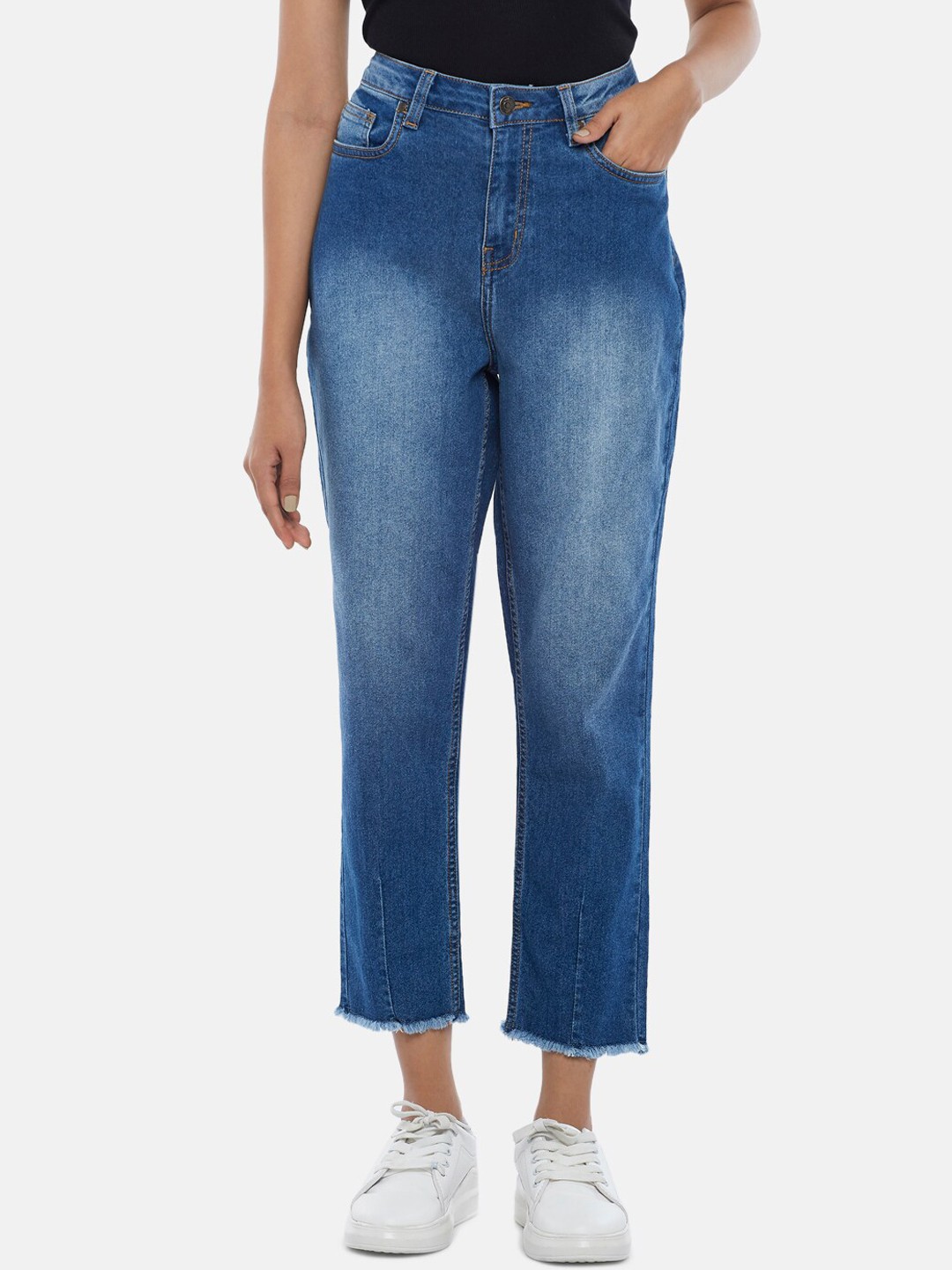 

People Women Blue Low Distress Heavy Fade Jeans