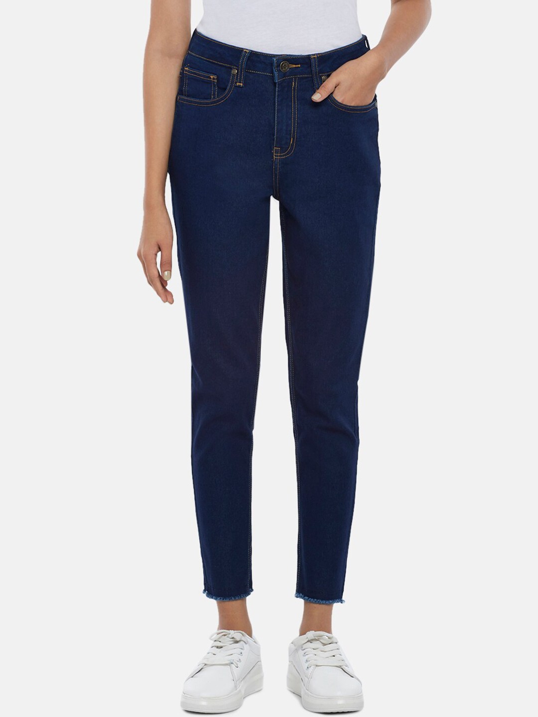 

People Women Navy Blue Slim Fit Low Distress Jeans