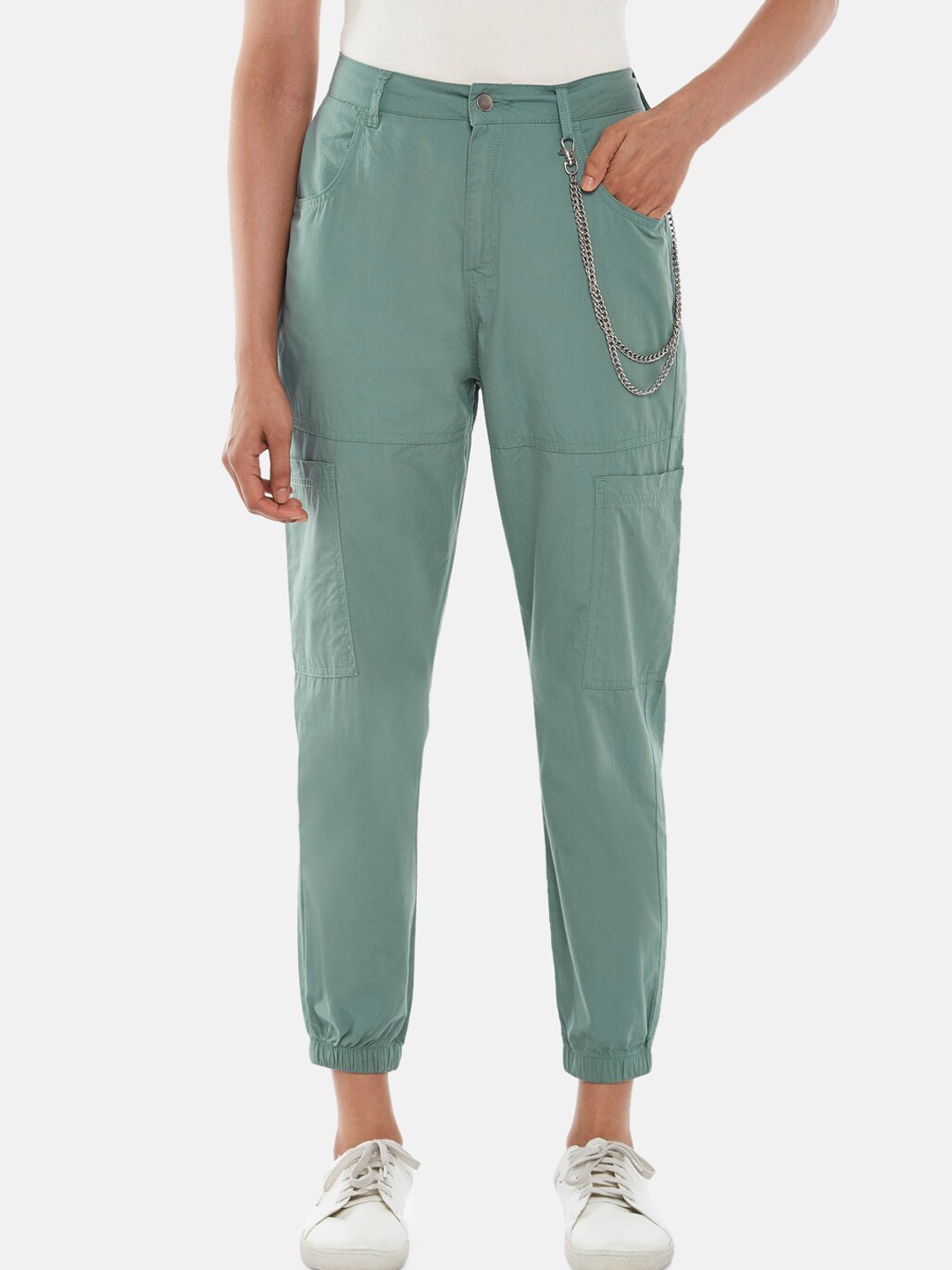 

People Women Green High-Rise Joggers Trousers