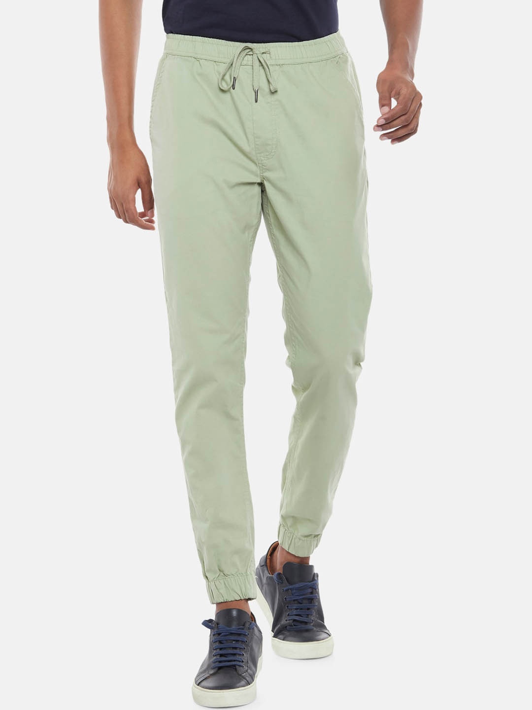 

Urban Ranger by pantaloons Men Green Solid Cotton Slim-Fit Joggers