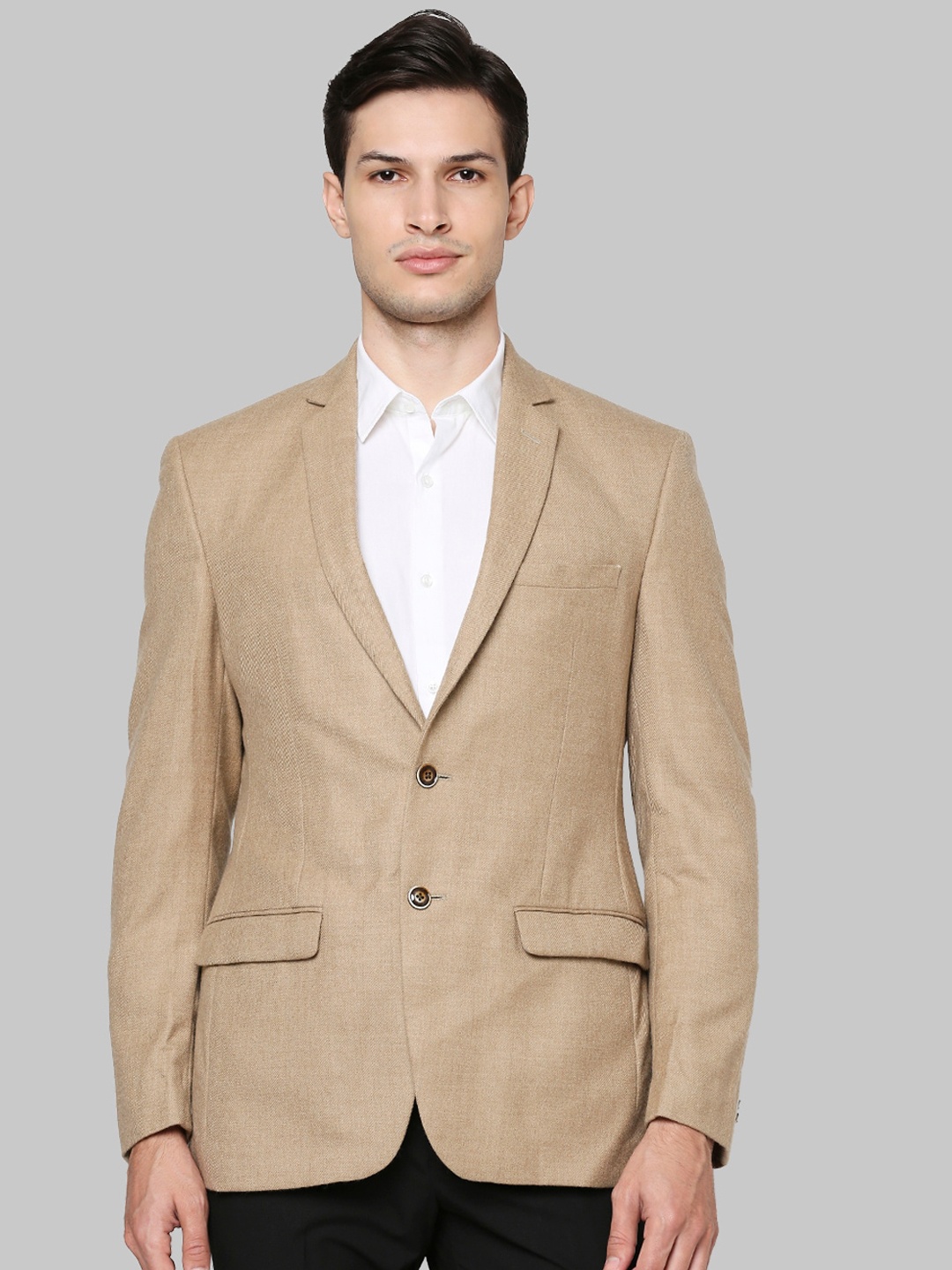 

Park Avenue Men Beige Colored Solid Single-Breasted Blazers