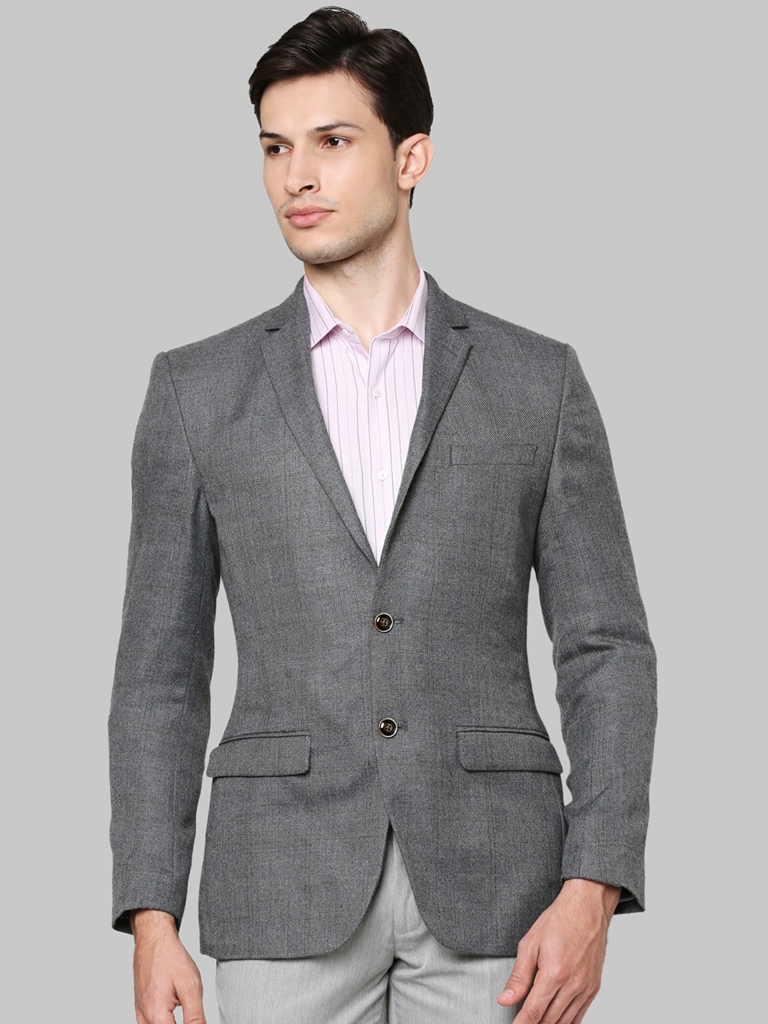 

Park Avenue Men Grey Self Design Single Breasted Blazer