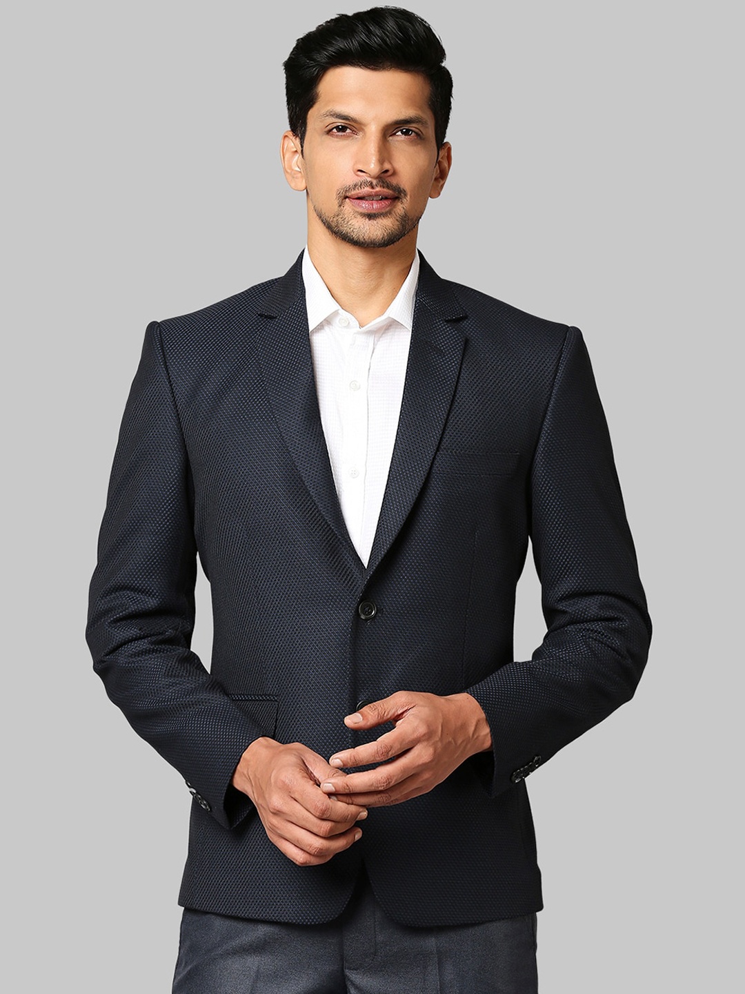 

Park Avenue Men Dark-Blue Solid Single-Breasted Blazer