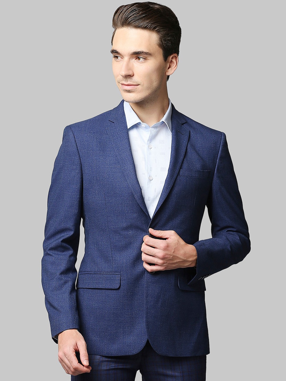 

Park Avenue Men Blue Solid Single-Breasted Formal Blazer