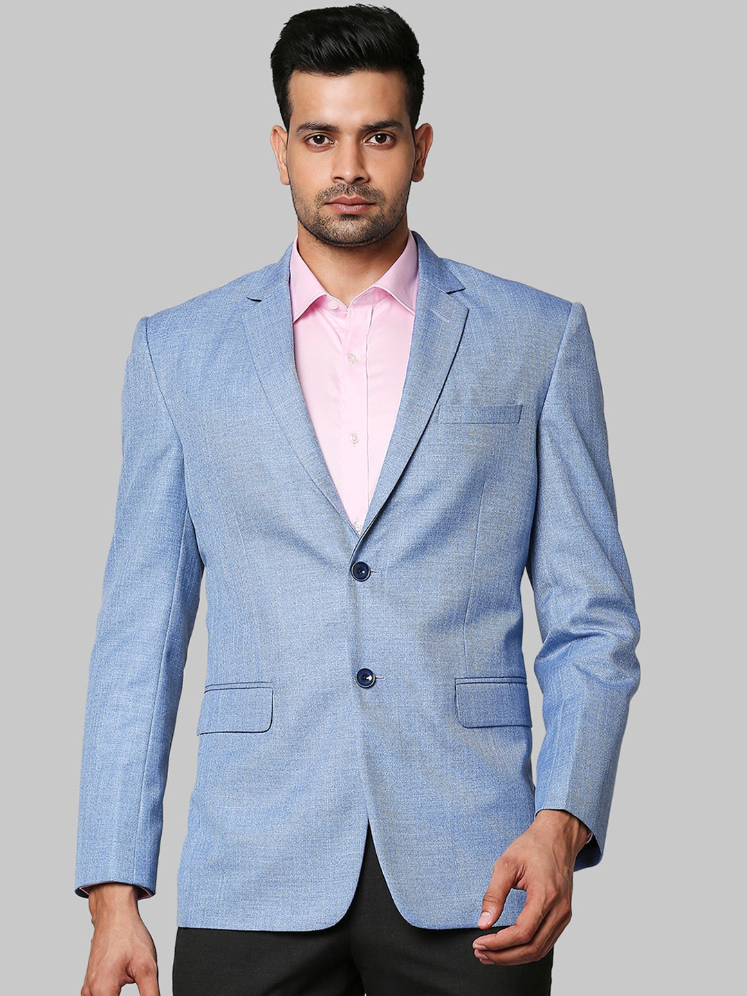 

Park Avenue Men Blue Solid Single-Breasted Formal Blazers