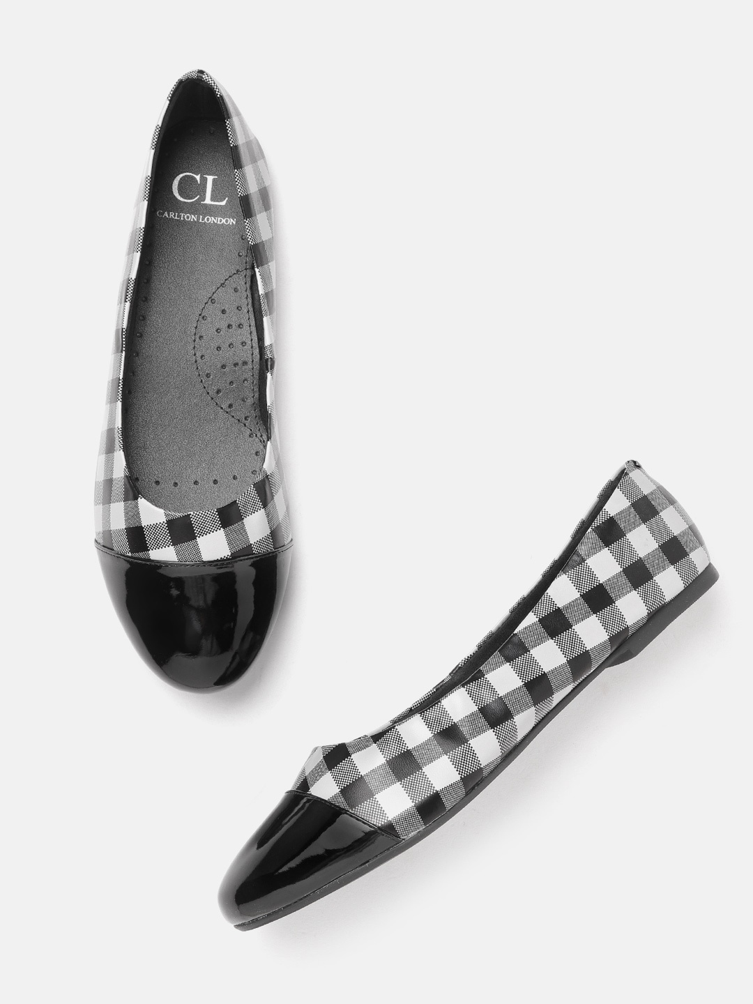 

Carlton London Women Black & White Colourblocked & Checked Ballerinas