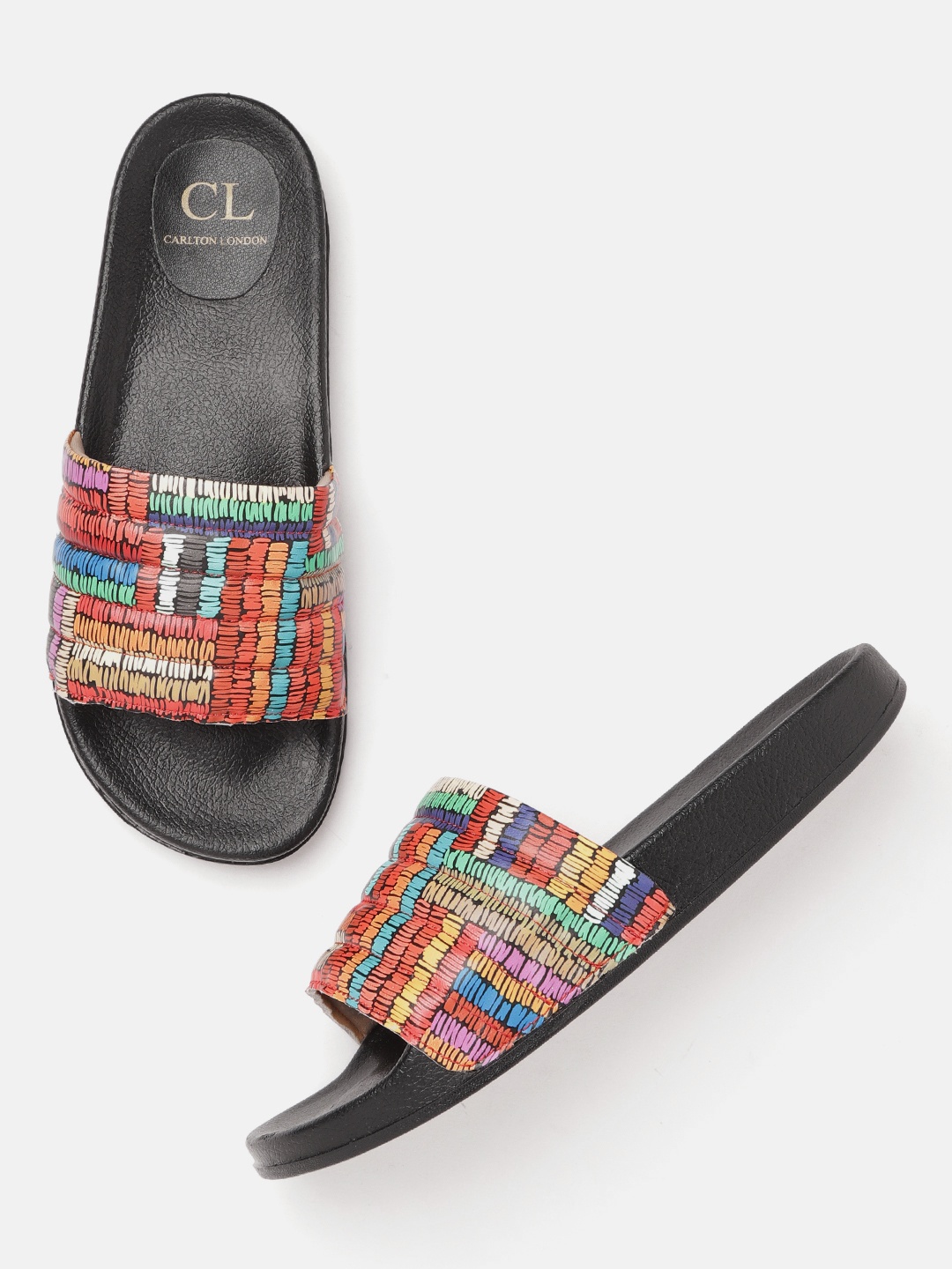 

Carlton London Women Multicoloured Abstract Printed Quilted Sliders, Multi