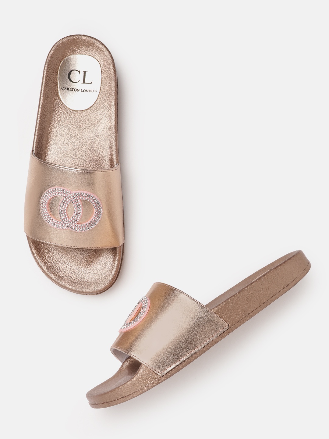 

Carlton London Women Rose Gold-Toned Embellished Open Toe Flats