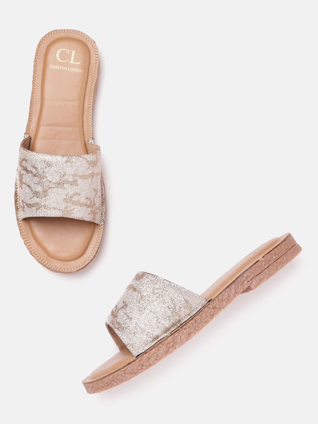 

Carlton London Women Gold-Toned Shimmer Open Toe Flats