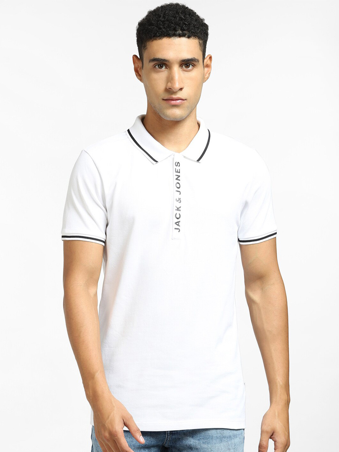 

Jack & Jones Men White Typography Polo Collar T-shirt