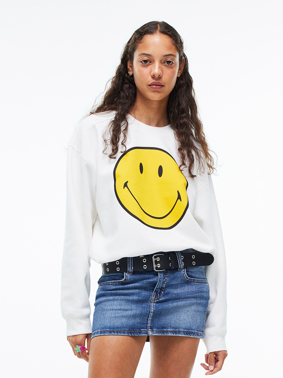 

H&M Women White Motif-Front Sweatshirt