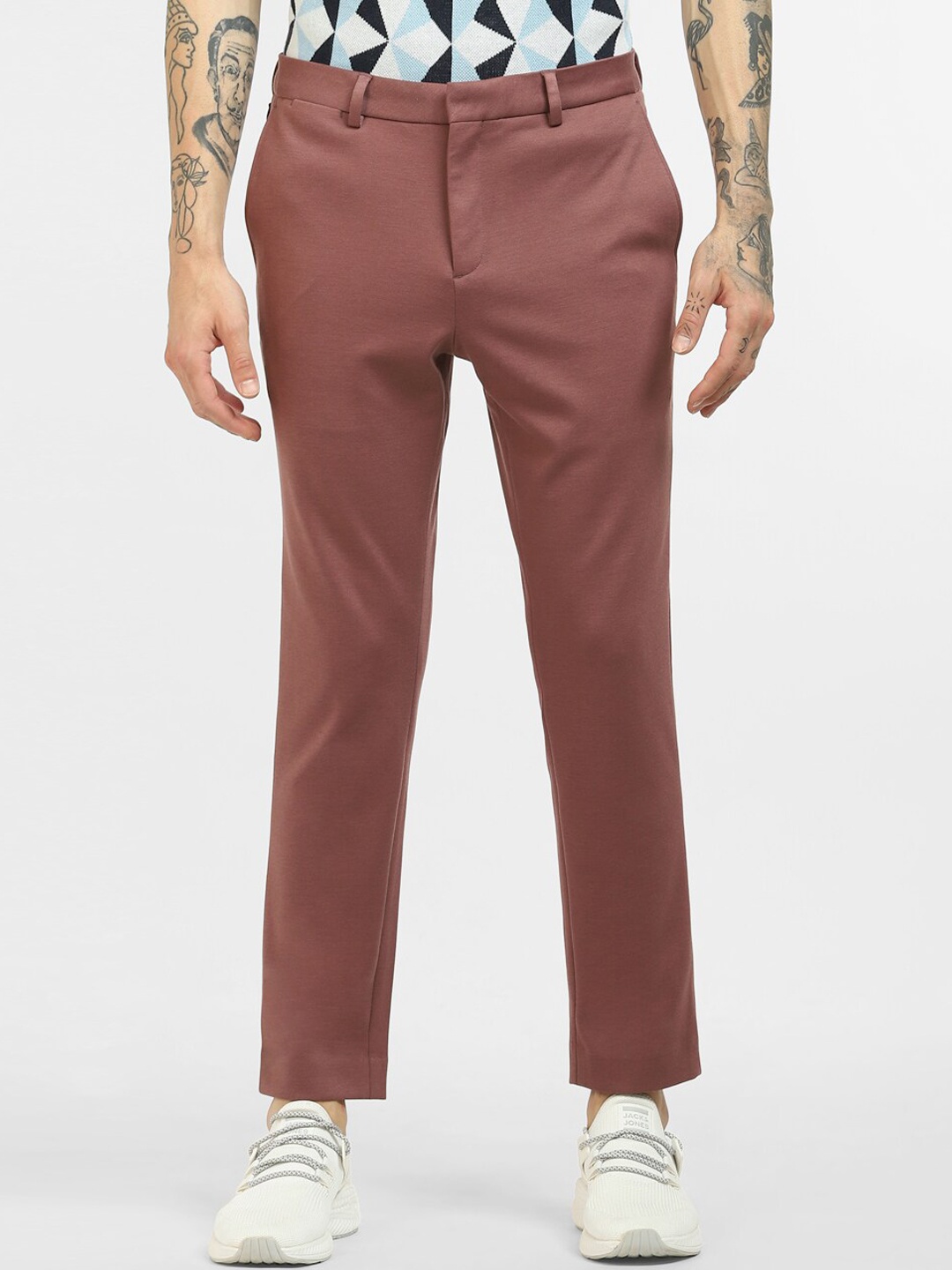 

Jack & Jones Men Pink Low-Rise Trousers