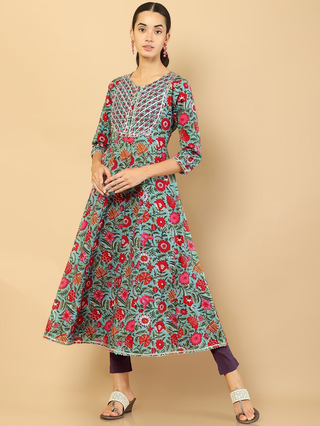 

Soch Women Green Floral Printed Floral Anarkali Kurta