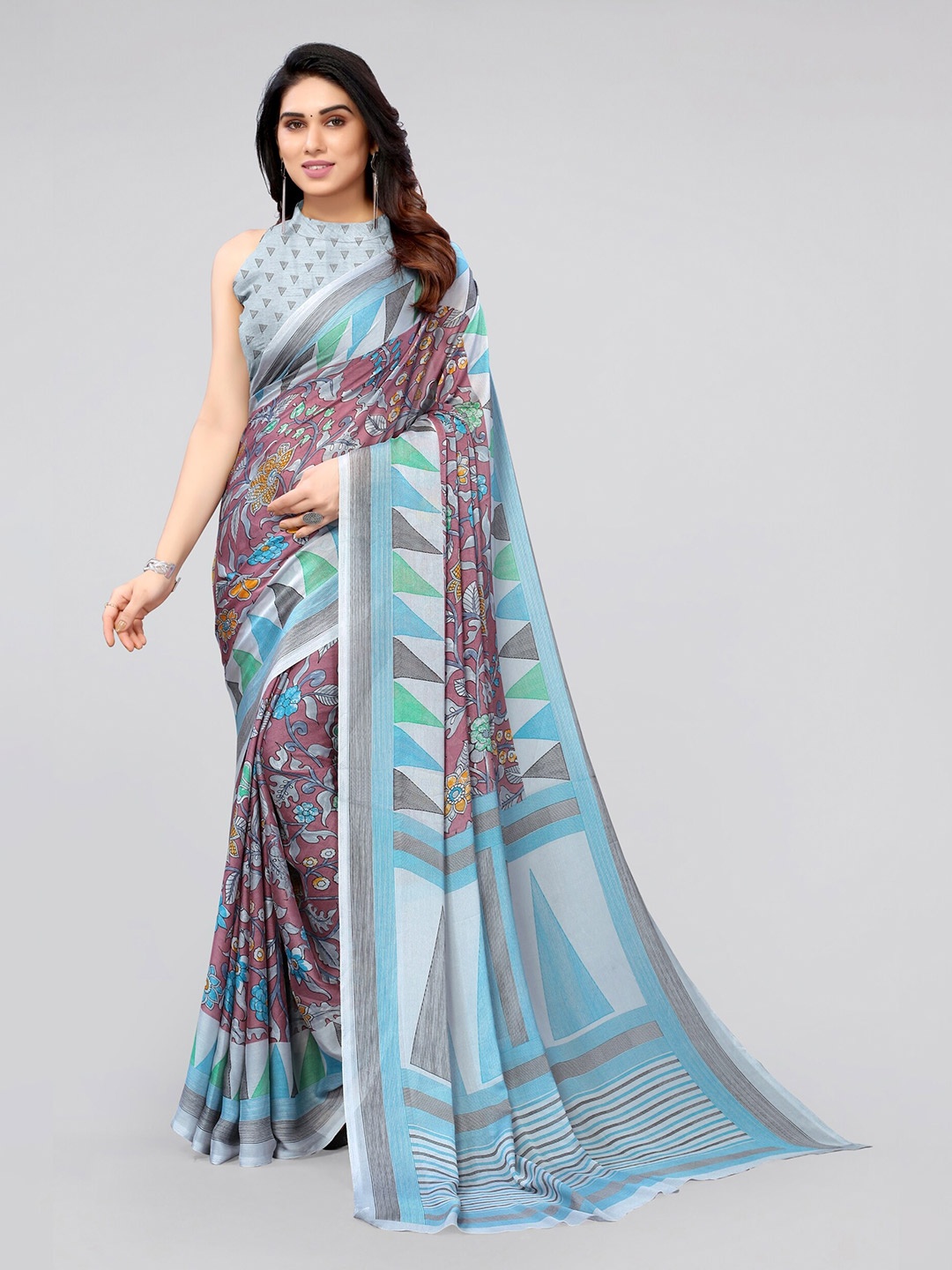 

MIRCHI FASHION Pink & Blue Floral Saree