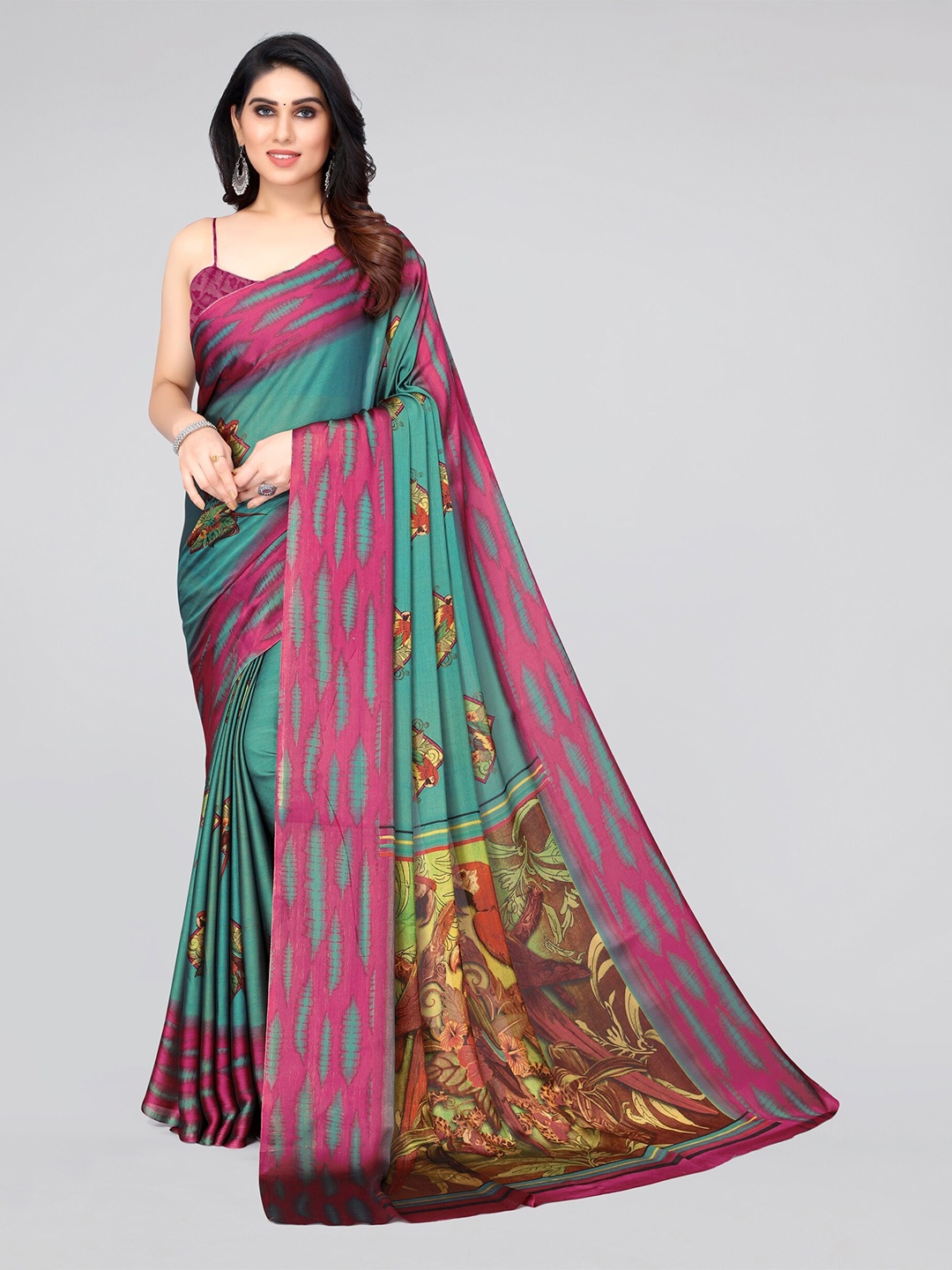 

KALINI Green & Pink Floral Saree