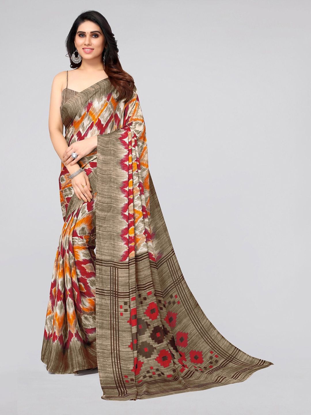 

MIRCHI FASHION Red & Yellow Printed Saree