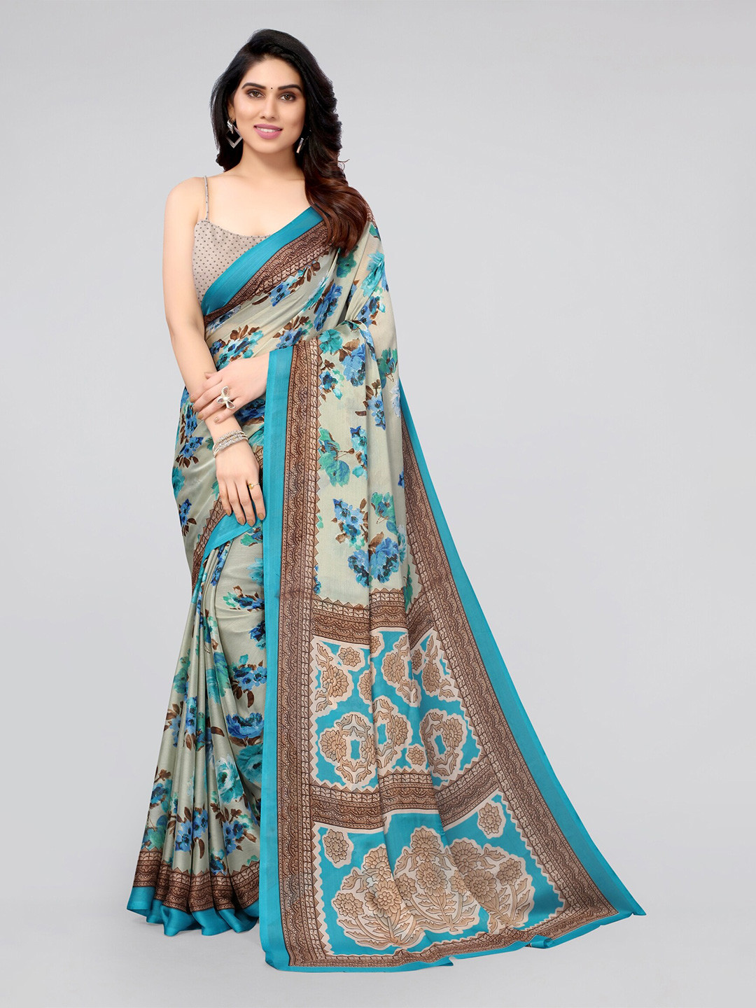 

KALINI Green & Brown Floral Saree