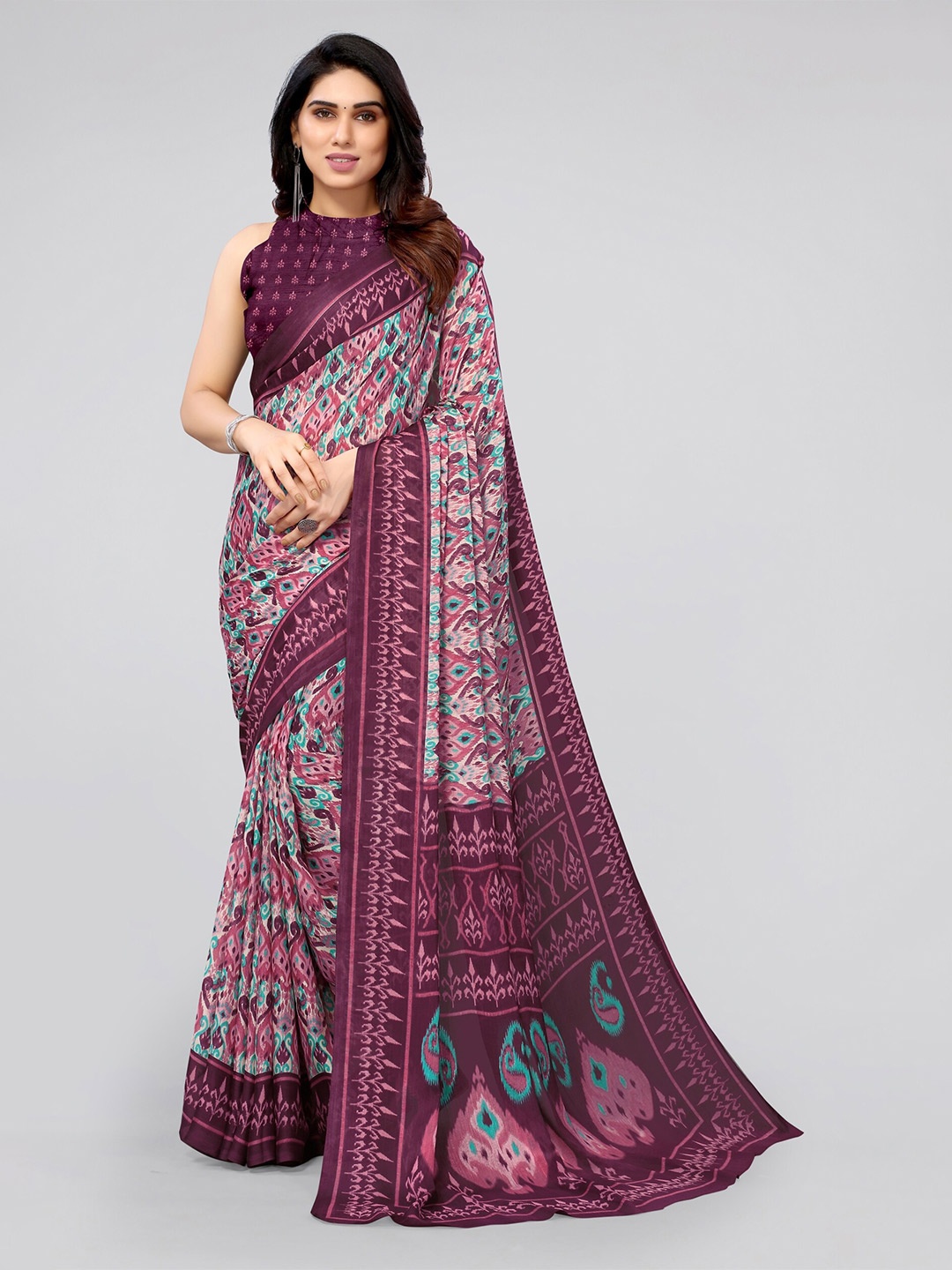 

MIRCHI FASHION Purple & Blue Ikat Saree