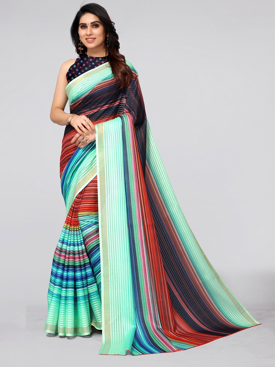

MIRCHI FASHION Women Multicolor Leheriya Zari Saree, Multi
