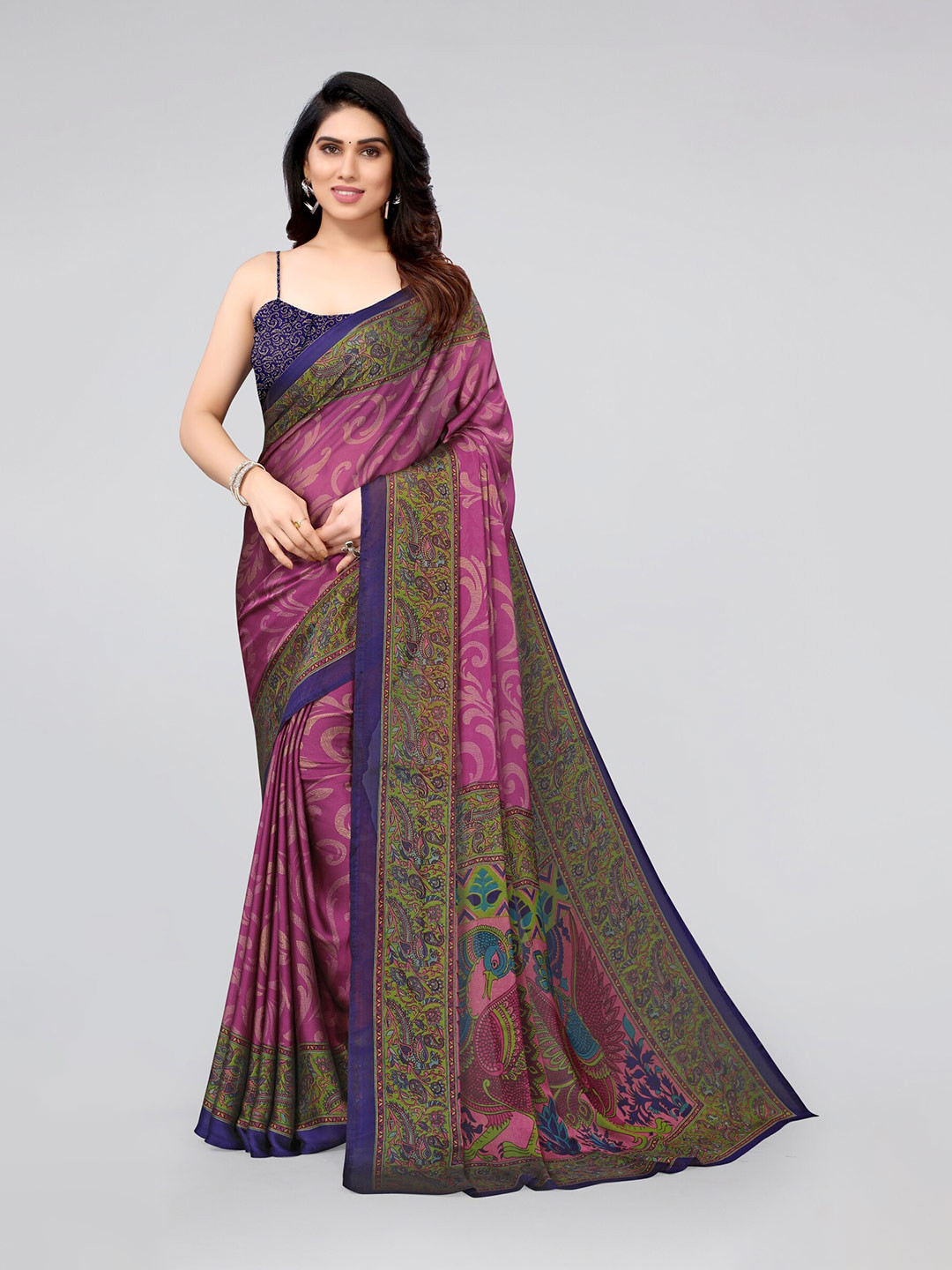 

MIRCHI FASHION Pink & Green Kalamkari Saree