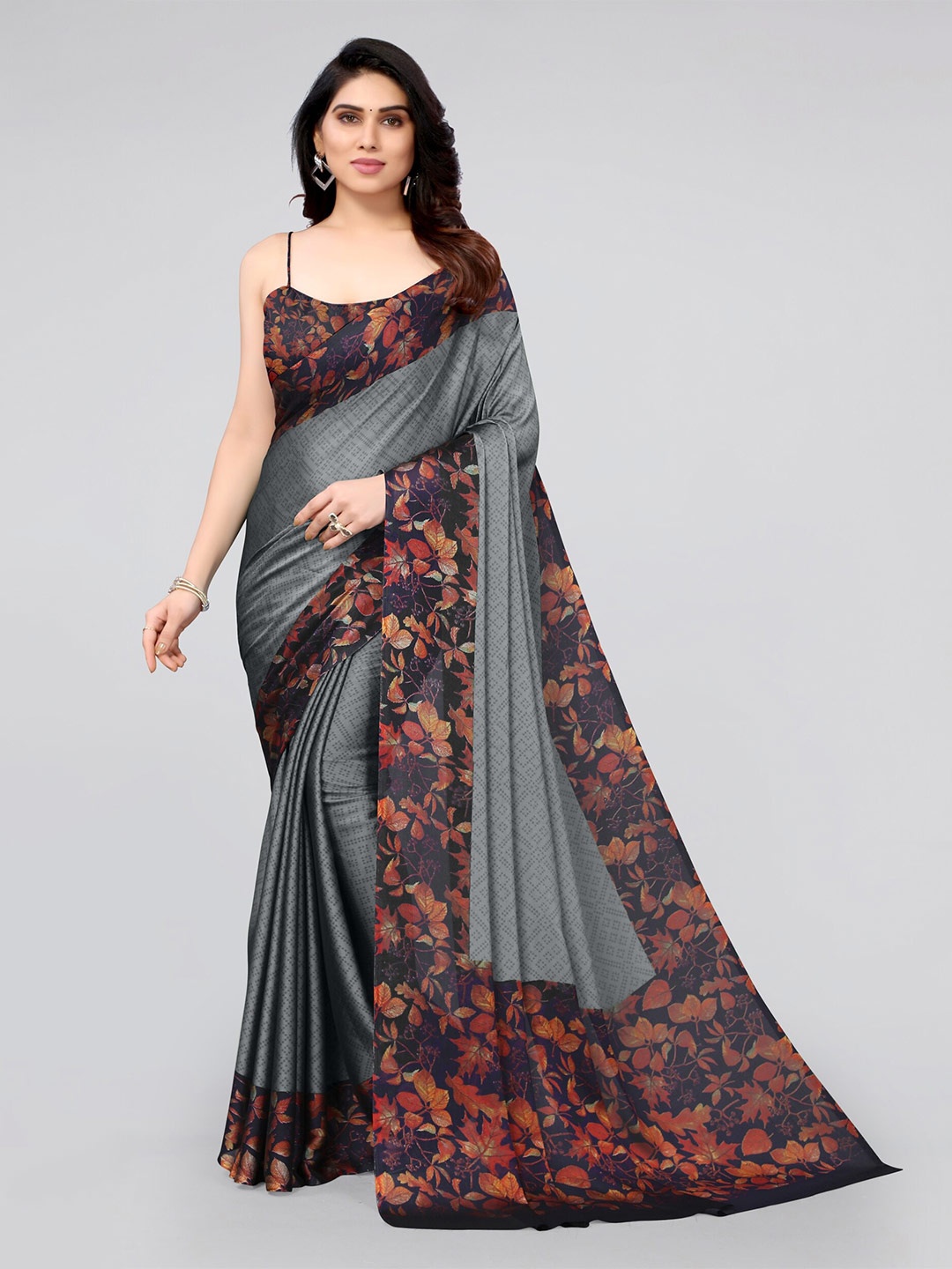 

MIRCHI FASHION Women Grey & Red Floral Saree