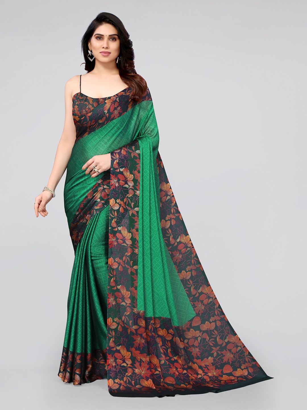 

KALINI Green & Pink Floral Saree